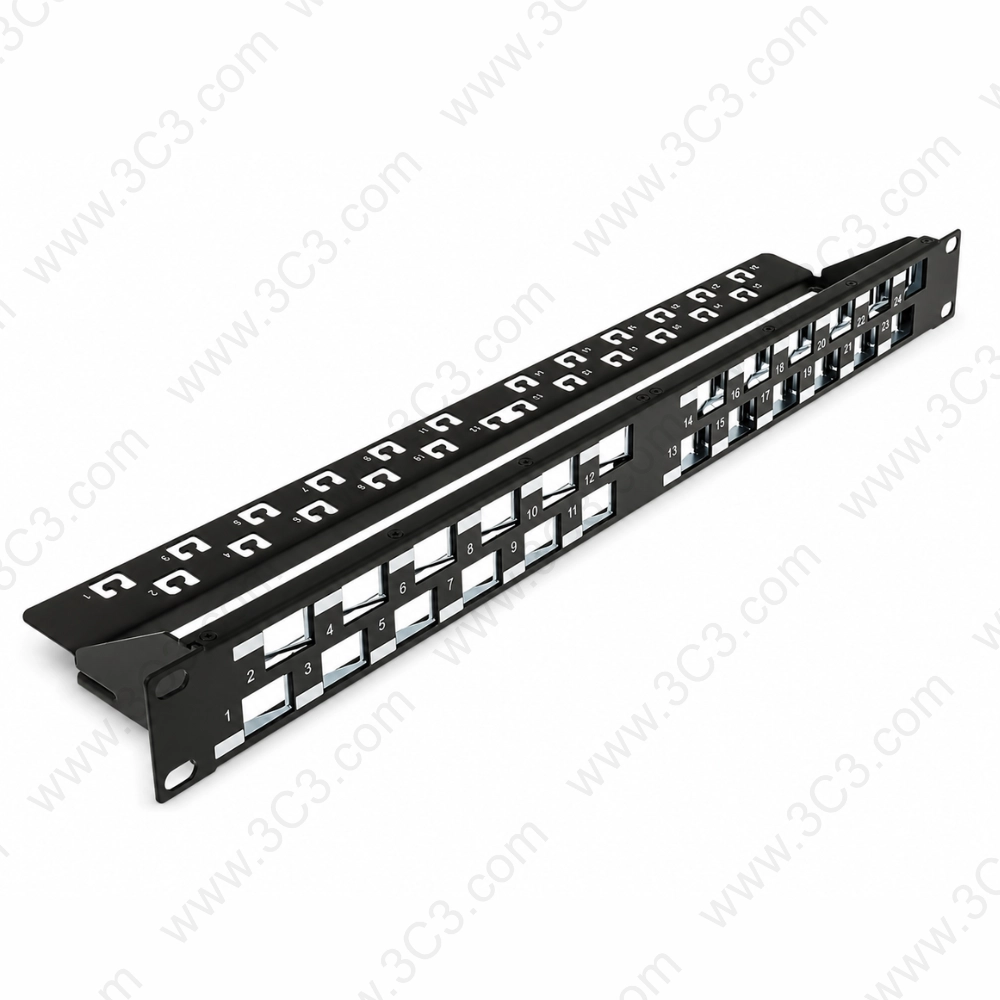 Shielded Angled Staggered Patch Panel, Unloaded, 1U